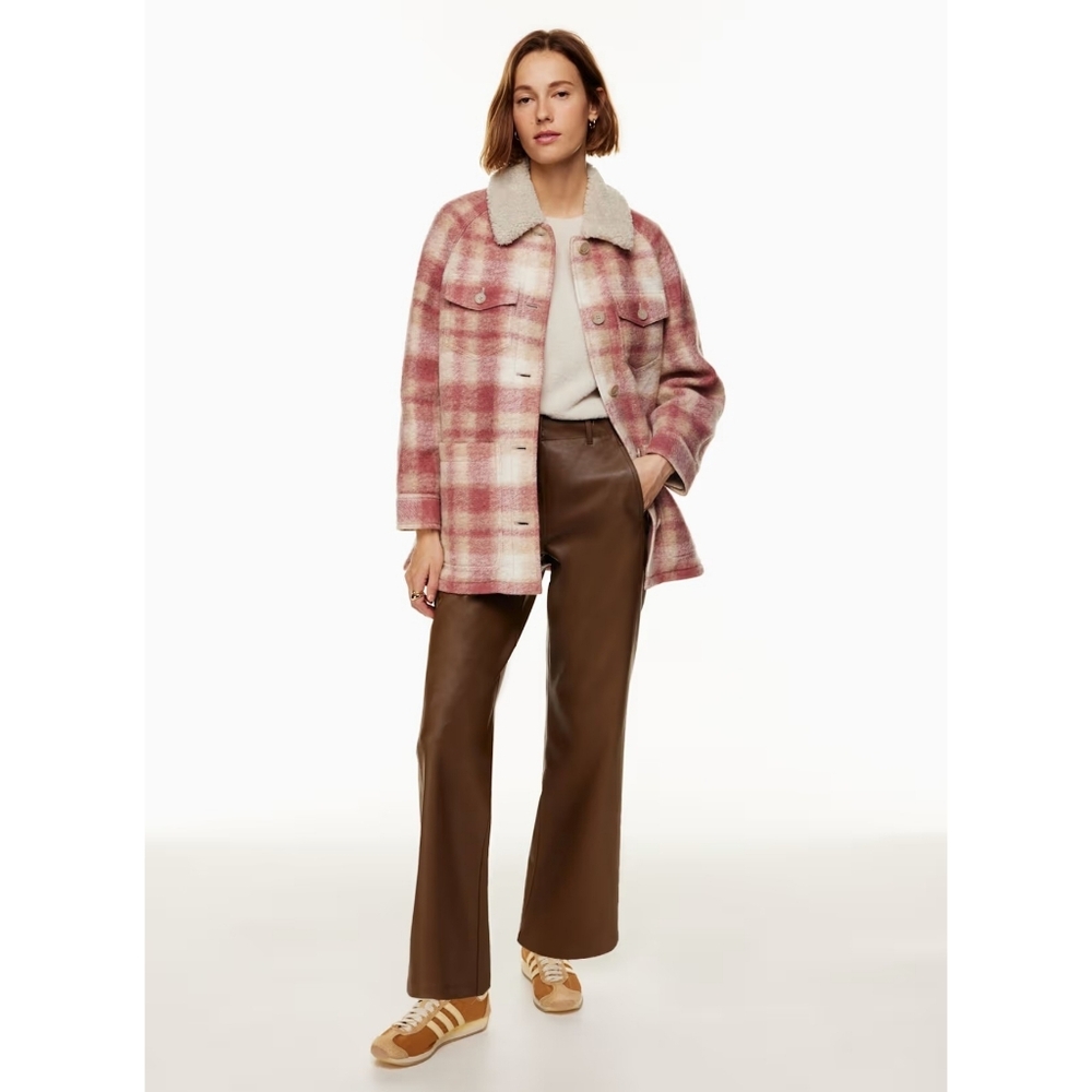 Aritzia Wilfred Free Pacific Shirt Jacket Shacket Size Medium Plaid Red Cream